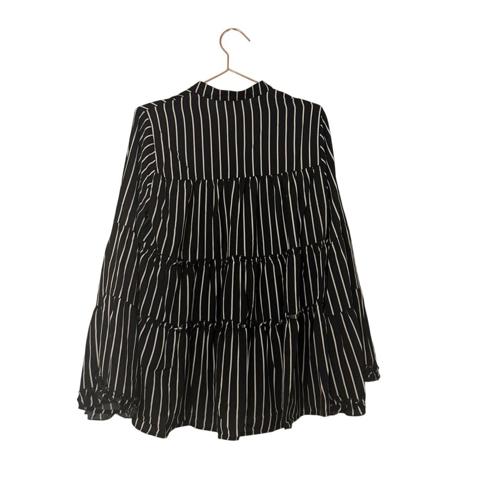 Savanna Jane Black & White Striped Tiered Tie-Neck Tunic - Picture 4 of 6